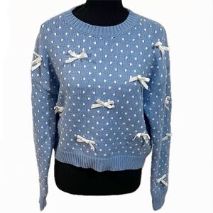 Luna Ivy Sweater with Bow Accents | S | blue
